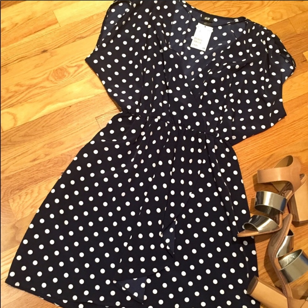 H&M navy blue polka dot dress